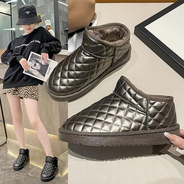 

boots 2021 bread shoes snow women winter short-tube cotton fashion thick-soled leather plus velvet warm ankle, Black