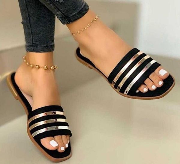 

slippers plus size natural leather ladies sandals fashion flat shoes 1pax, Black