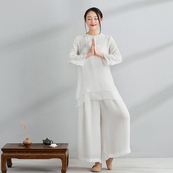 

spring women yoga set cotton linen loose sweatshirt+pant running jogger workout casual tai chi kungfu meditation sportswear outfit