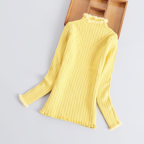 

baby girls clothes winter knit sweater for girls spring pullovers fur turtleneck warm knitwear teens girls flexible sweaters hot, White