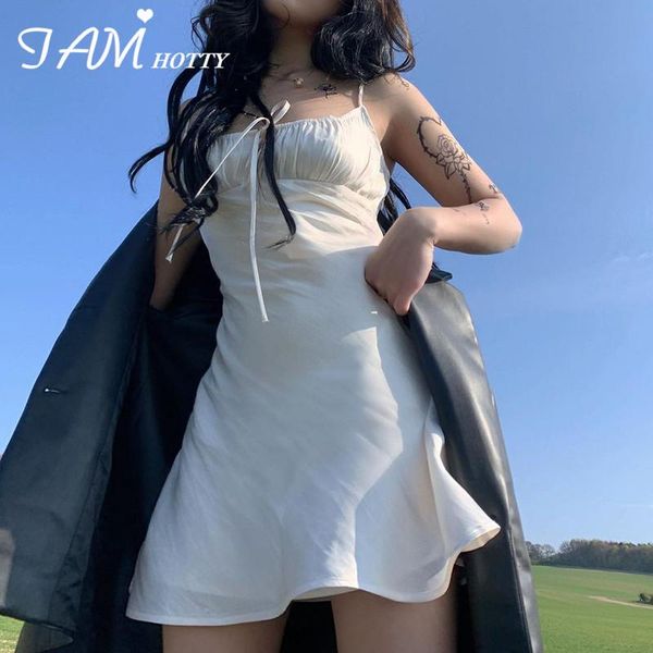 

casual dresses satin folds lace up a-line dress female spaghetti strap sleeveless mini sundress kawaii party holiday outfits iamty, Black;gray