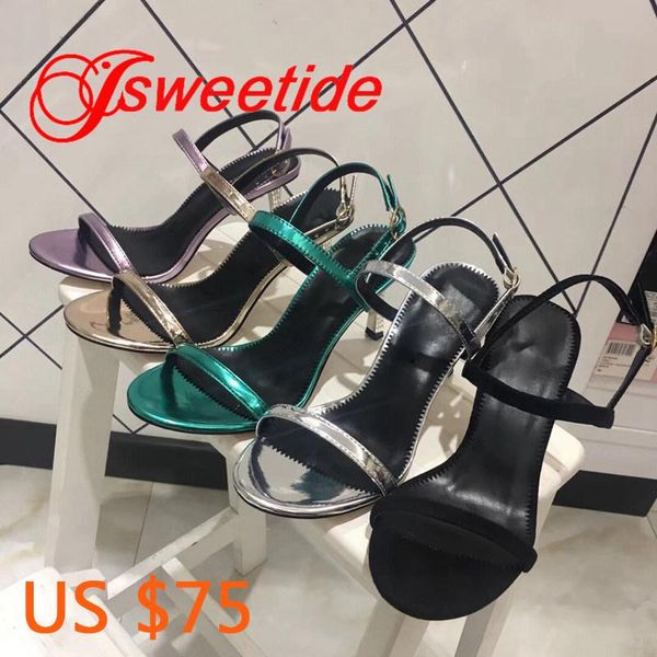

dress shoes strappy women sandals arrival metal patent leather heels word band designer summer stylish simplicity, Black