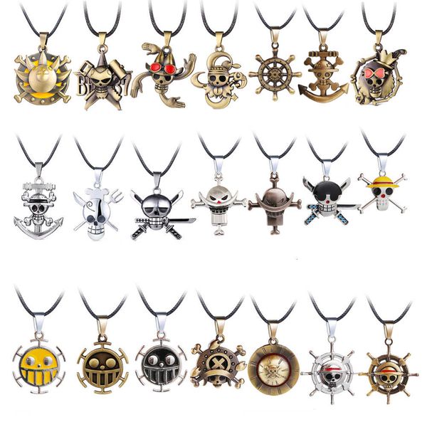 

japane anime one piece necklace fashion cosplay luffy pirate skull metal pendant rope chain choker jewelry gift souvenir, Silver