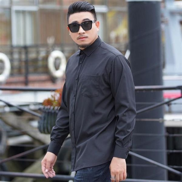 

men's dress shirts 10xl oversize size long sleev regular fit mens casual business office shirt solid with pokets 2021 autumn quality, White;black