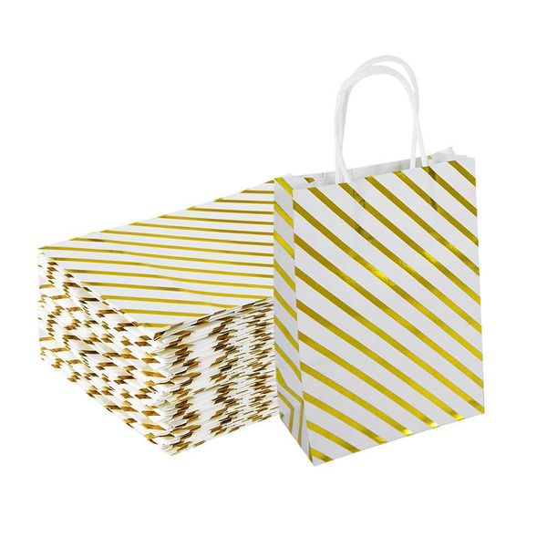 

gift wrap 5pcs/lot gold silver dot wave striped paper bag with handles christmas bags cookie candy packaging kraft handbag
