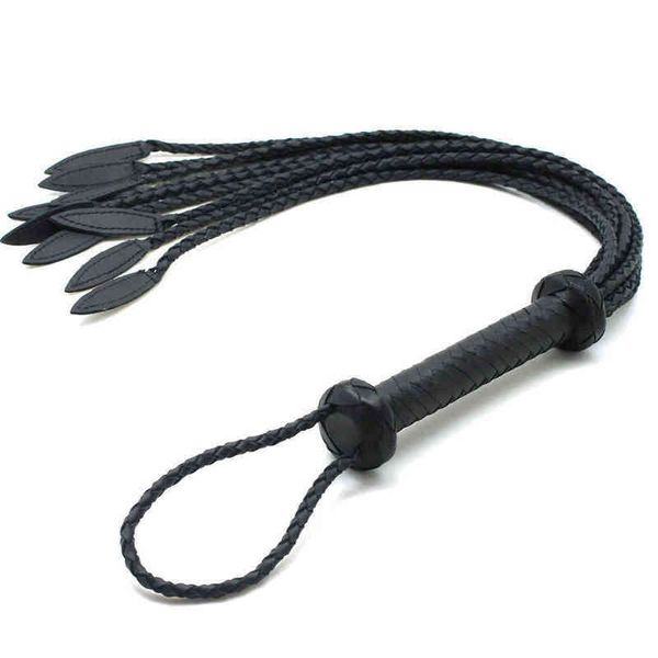 Nxy Giocattoli per adulti 60 cm Pelle fatta a mano Frusta Bondage Tessitura erotica Equitazione Raccolto Caccia Fetish Sculacciata Pagaia Flirtare Prodotti del gioco del sesso 1207