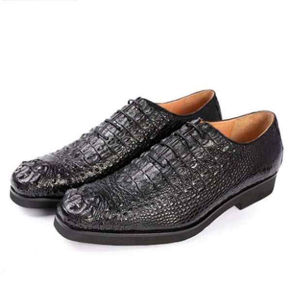 

dress shoes ouluoer crocodile leather men male business leisure manual british lace-up formal foot wear, Black