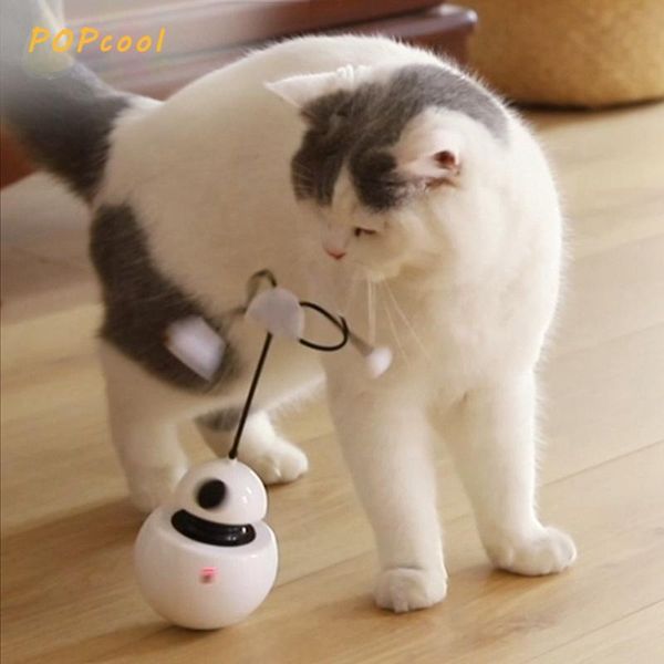 

cat toys 3 in 1 automatic interactive toy multi-function electric rotating ball tumbler with chase light game play for cats
