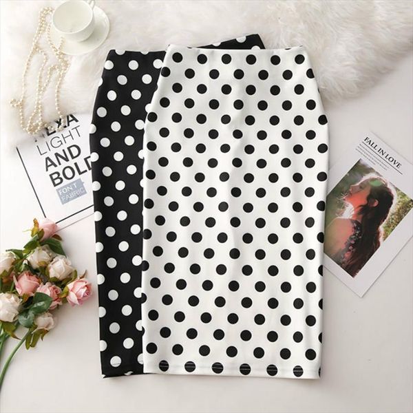 

fashion vintage polka dot print womens skirt korea midi summer floral slim button skirts jupe femme, Black
