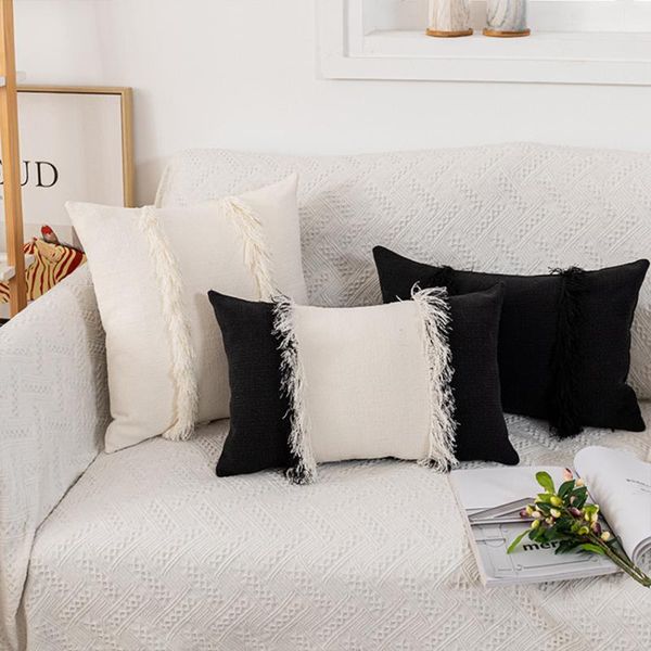 

cushion/decorative pillow beige ivory cushion cover solid cotton soft tassels 45x45cm home decoration for sofa couch bed living room bedroom