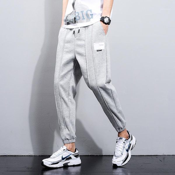 

men's pants weiku stitched loose legged with rope summer thin sportswear, Black