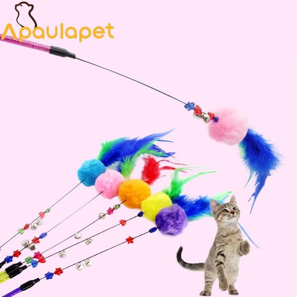 

cat toys apaulapet feather bell wand teaser rod bead interactive play toy with for