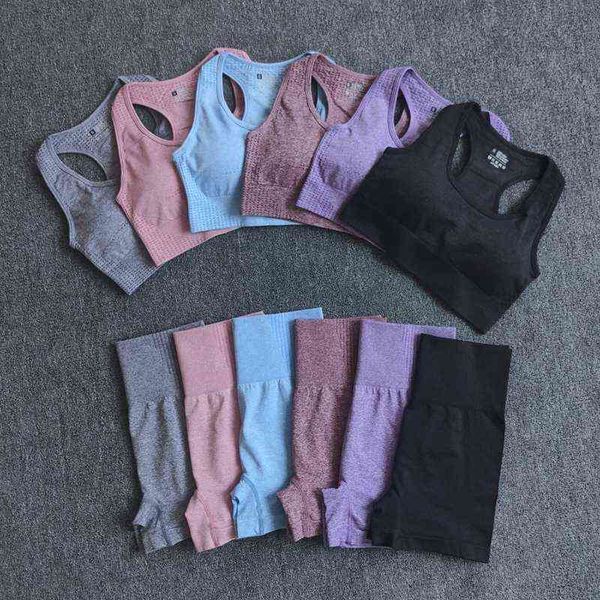 

women seamless 2pcs yoga set sports bra high waist fitness gym shorts running wear workout clothes suits, Black;white