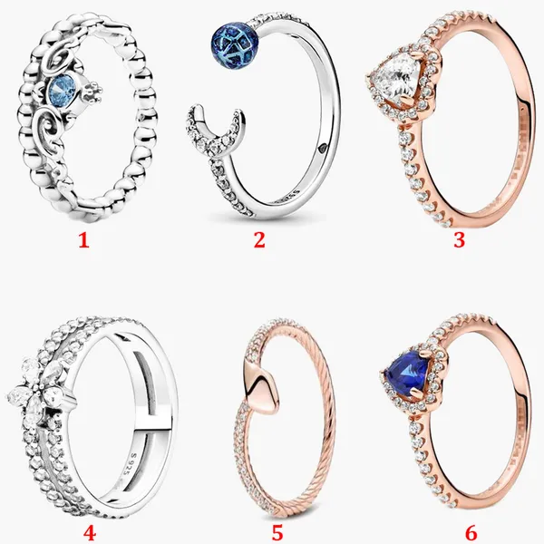 Damen-Eheringe aus 925er-Sterlingsilber, Zirkonia, Diamanten, für Pandora-Stil, Charm-Krone, erdglänzendes und elegantes Verlobungs-Damengeschenk mit Originalverpackung