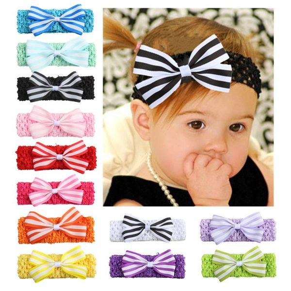 

1pc 2021 girls striped bowknot headband elastic bows hair band born turban headbands children accessories, Slivery;white