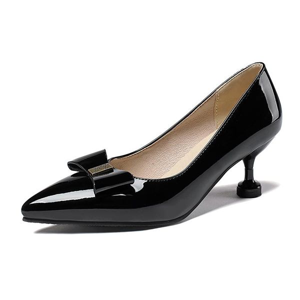 

dress shoes spring women pumps pointed toe shallow thin heels med heel bow metal decoration office ladies sweet, Black