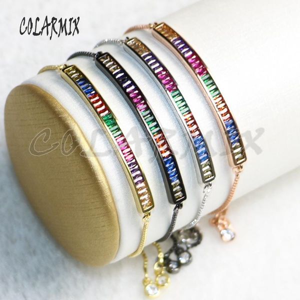 

charm bracelets 8pcs colorful zircon copper crystal charms double hoops rainbow color pendant jewelry for bracelet making 5302, Golden;silver