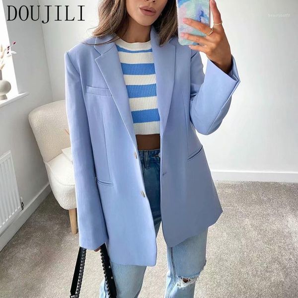 

women's suits & blazers doujili fashion ladies blazer coat solid color long sleeve button pocket spring autumn suit for women, White;black
