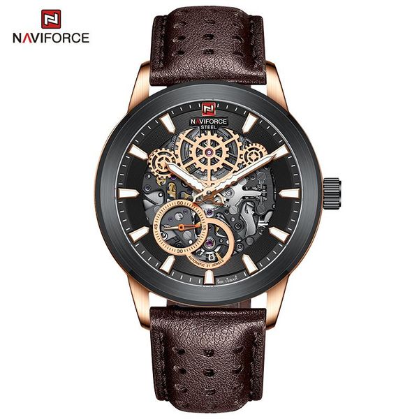 

wristwatches naviforce luxury genuine leather watches for men fashion automatic mechanical sport waterproof clock with satch reloj hombr, Slivery;brown