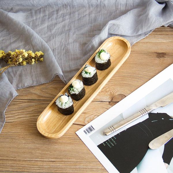 

dinnerware sets 5pcs tableware japanese rectangular plate sushi solid wood rubber wooden dumpling wholesale