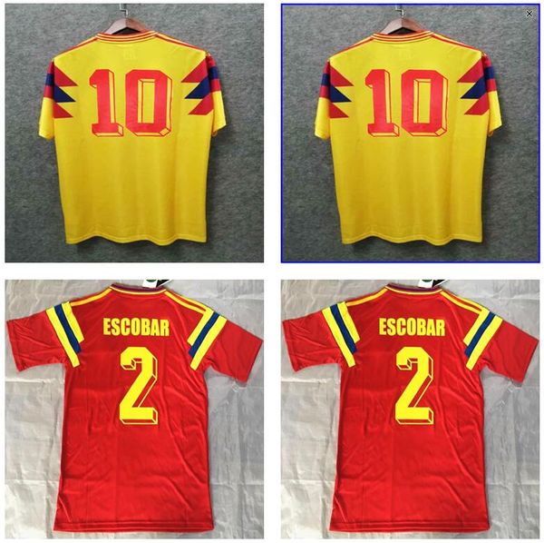 

#10 valderrama guerrero colombia 1990 retro soccer jersey away red classic commemorate antique collection vintage home yellow football shirt, Black;yellow