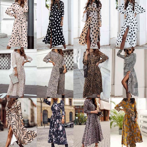 

autumn womens casual floral print dress boho vintage turn down long sleeve plus size elegant ladies shirt dresses vestidos, Black;gray