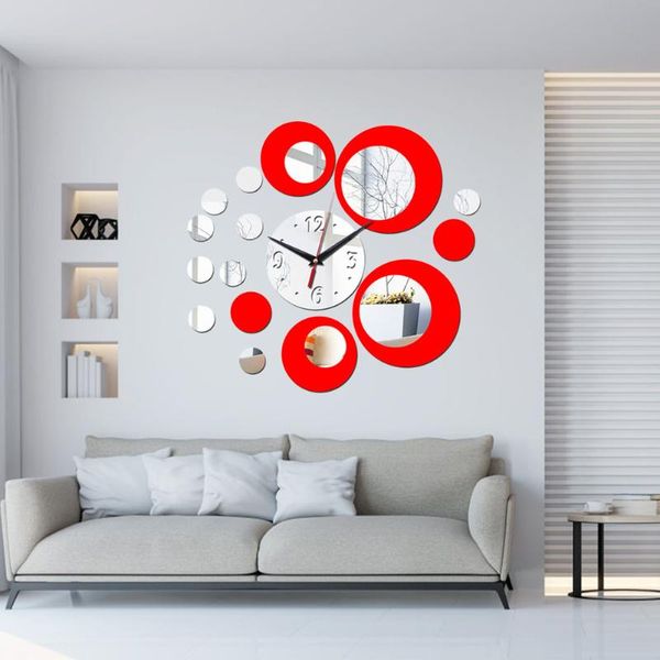 

wall clocks 3d diy modern acrylic circle shaped mirror fashion stickers clock for household living room decoration