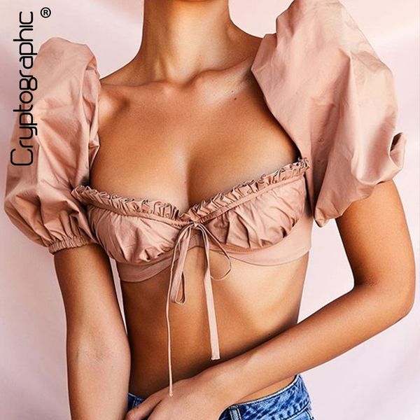 

cryptographic vintage square collar corset cropped women and blouse shirts baless crop puff sleeve blusas mujer, Black;white