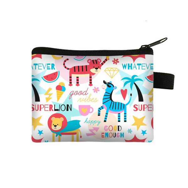 

cartoon lion printed children's zero wallet student portable card bag coin key storage polyester hand, Red;black