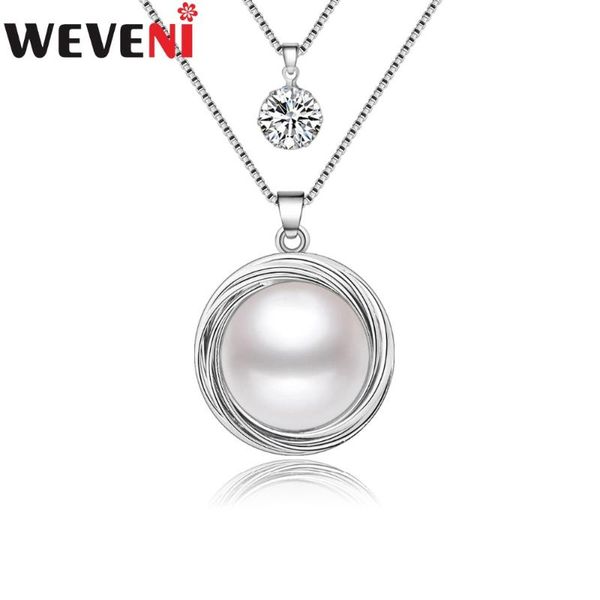 

statement big imitation pearl necklaces pendants long chain collar choker fashion jewelry for women christmas gift pendant, Silver