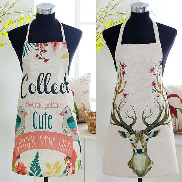 

aprons 1pcs kitchen cooking apron deer letter printed home sleeveless cotton linen for men women baking accessories 68*60cm