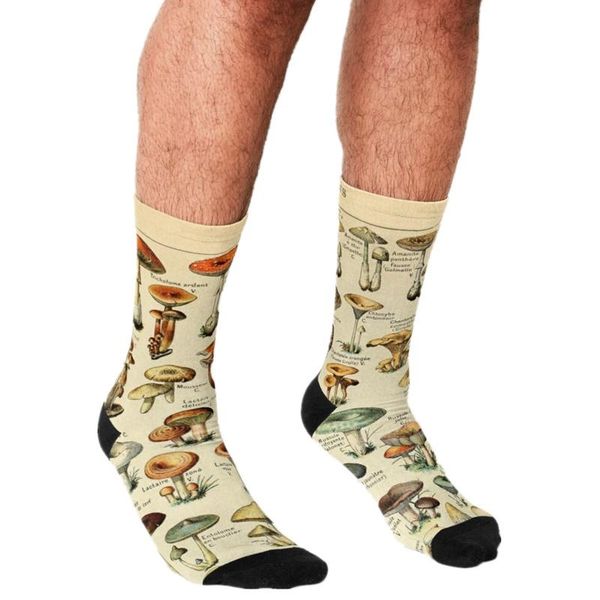 

men's socks 2021funny cartoons mushrooms pattern printed hip hop men happy cute boys street style crazy for, Black