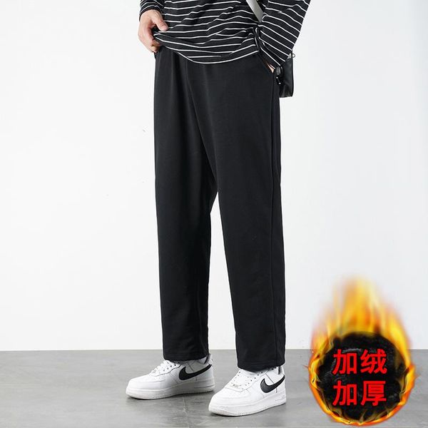 

men's pants casual cotton linen trousers male thick fleece harem men women winter warm jogger size plus, Black