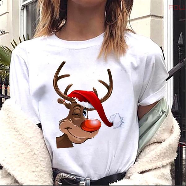 

women cute womens t shirts reindeer shirt fashion christmas harajuku short sleeve white tshirt clothing