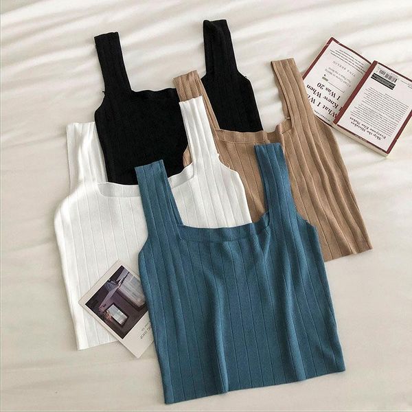 

women's tanks & camis cropped ribbed lady club knitted tank cami for women solid ropa de mujer sleeveless cropharajuku fashion, White