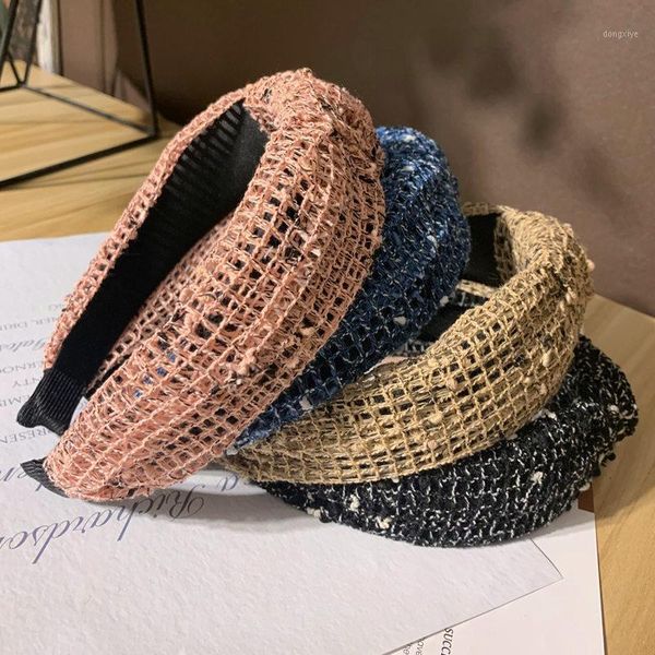 

women's hair band retro solid color knitted knotted headband kink in the middle of high-grade non-slip1