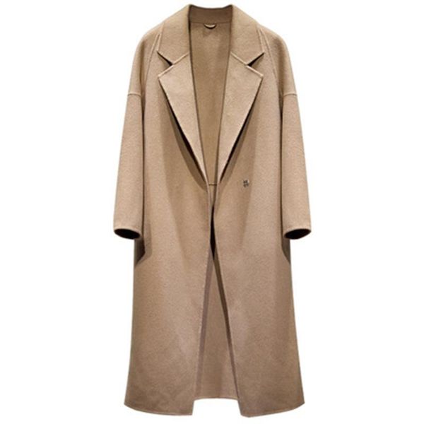 

women's wool & blends 2021 winter woolen coats loose turn down collar female overcoats double sided ol lady long clothes camel, Black