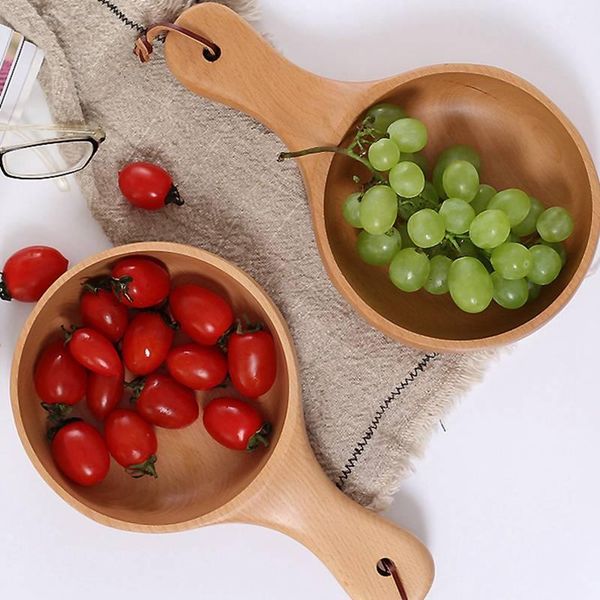 

bowls 1pc wooden bowl japanese style wood rice soup with handle kitchen salad water scoop container home tableware