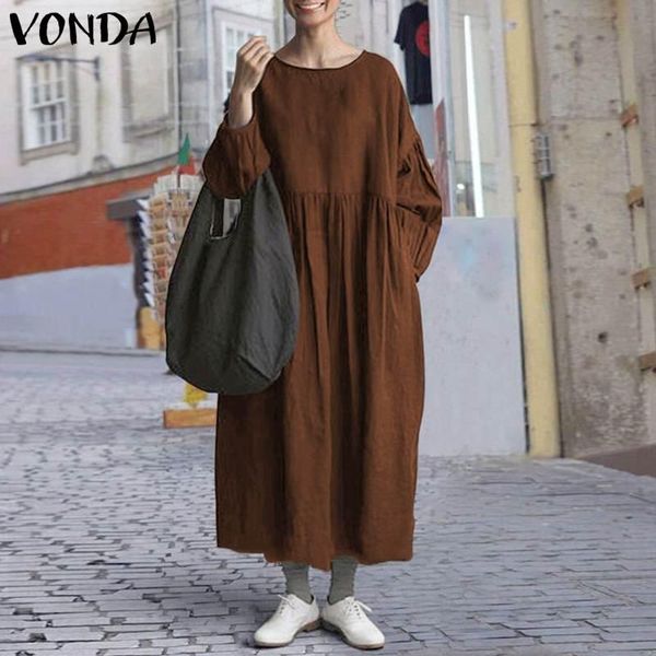 

casual dresses solid sundress women vintage lantern long sleeve maxi dress vonda female spring vestido bohemian 5xl, Black;gray