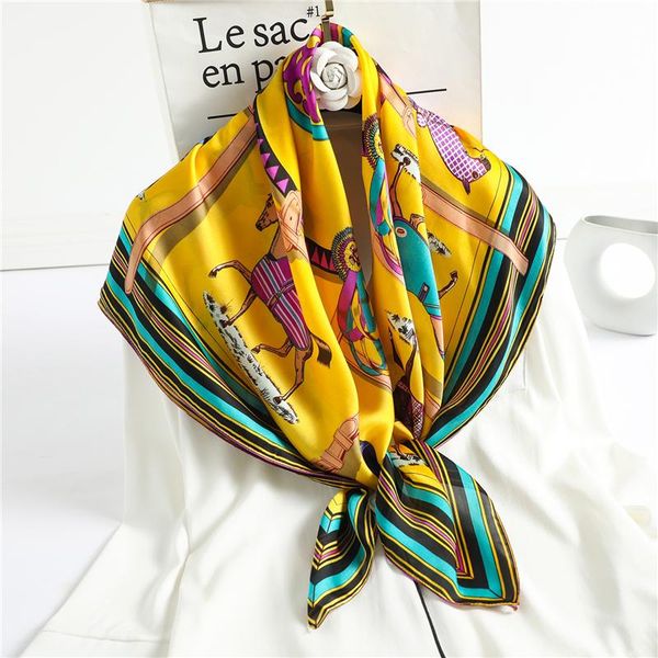 

scarves luxury silk square scarf women bandana horse print shawl wraps neck lady hijab headband foulard neckerchief spring, Blue;gray