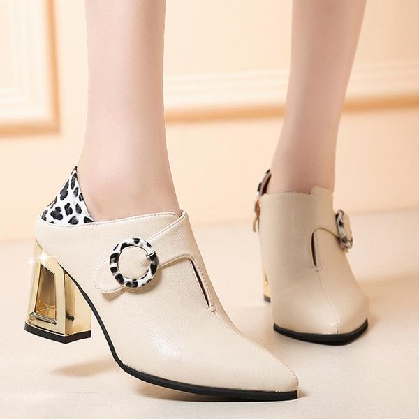 

boots rimocy leopard patchwork women fashion pointed toe buckle booties woman 2021 autumn fretwork high heels ladies shoes, Black