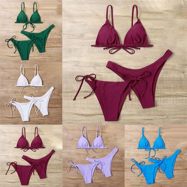 

bikini solid color three piece swimsuit for ladies, White;black