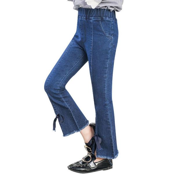 

trousers arrival 2021 spring autumn children's jeans pants girls bow boot cut kids solid pencil ankle-length flare, Blue