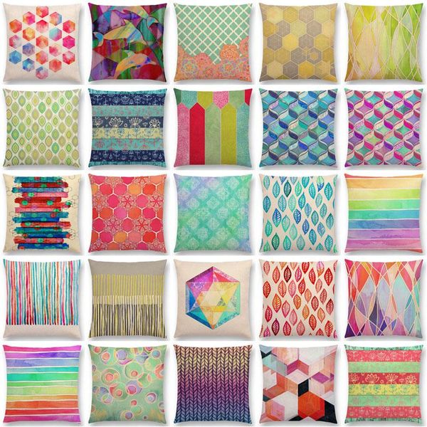 

cushion/decorative pillow abstract iridescent stripes bubbles pastel rainbow geometric painting watercolor sofa throw case car linen cushion