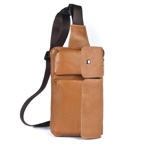

genuine leather men waist packs retro multifunction pockets outdoor sports leisure messenger chest bag fanny pack man shoulder bags