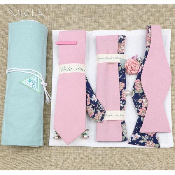 

neck ties luxury gift pack 7 pcs floral patchwork 100cotton 7cm tie set brooch clip hankie cufflinks self bow men wedding cravat accessory, Blue;purple