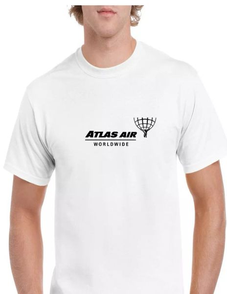 

atlas air black logo american airline white cotton t-shirt s-5xl, White;black