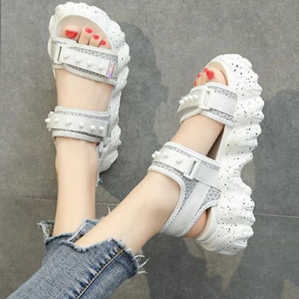 

sandals summer heel back strap hook & loop polka dot med platform with leisure casual 2021 comfy woman shoes, Black