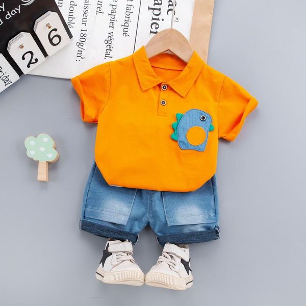 

summer baby boys/girls toddler clothing cotton sets cartoon t-shirt+denim shorts 2pc suit kids outfit infant clothes, White