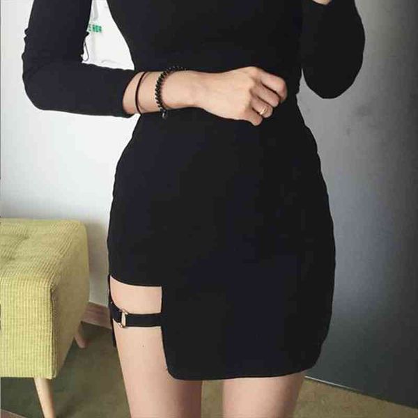 

summer harajuku irregular womens skirt high waist bandage black gothic mini bodycon short slim clubwear